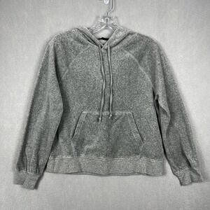 J.Crew Pullover Hoodie XS Gray Velvet Long Sleeve Pockets Relaxed Velour